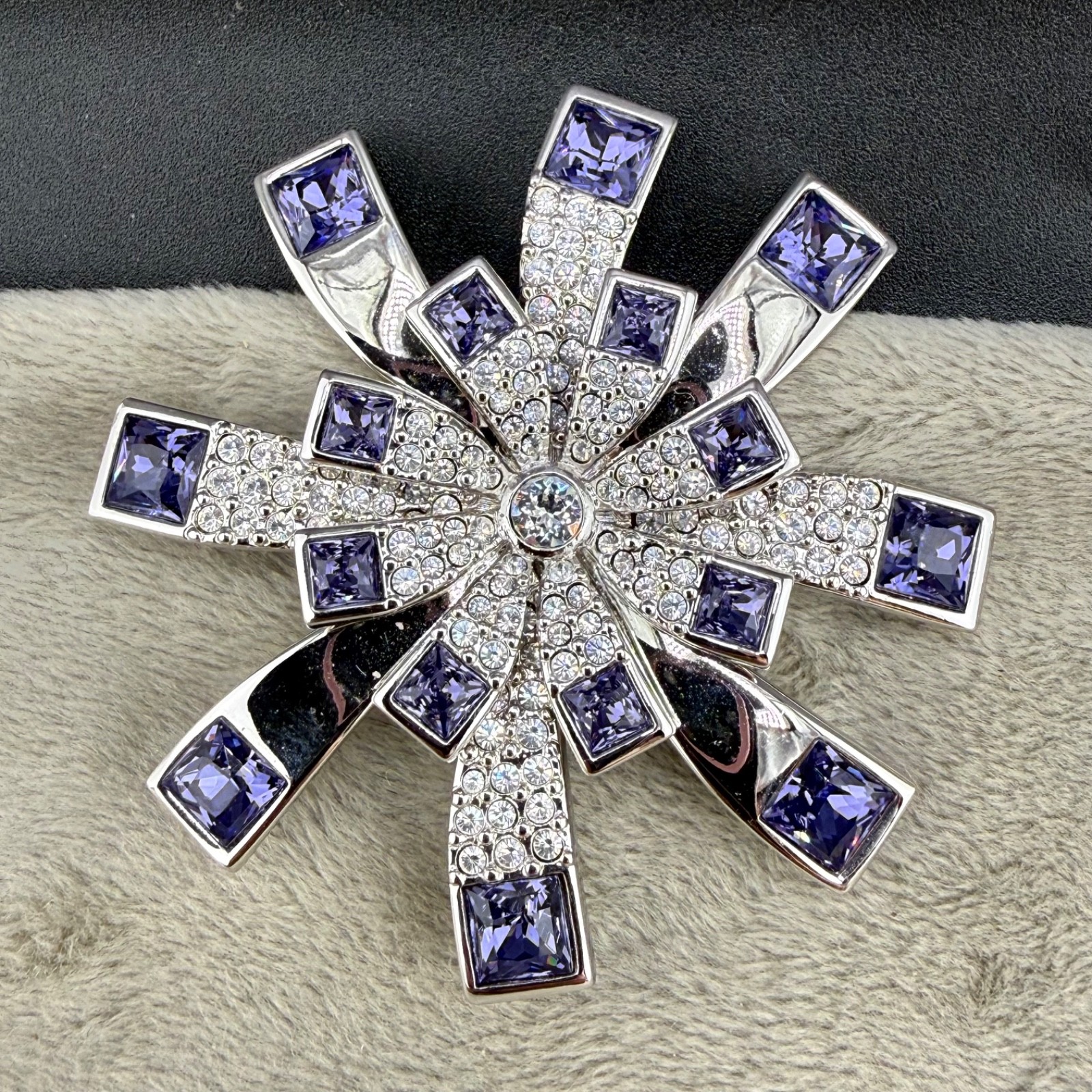 Vintage Swarovski Brooch Purple Starburst Silver Tone