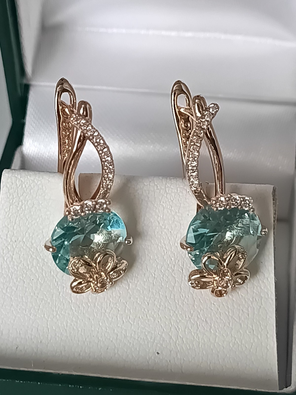 Vintage 1990-s 14 Ct Rolled Gold Aquamarine Zircons Earrings – Hallmarked 585 RG