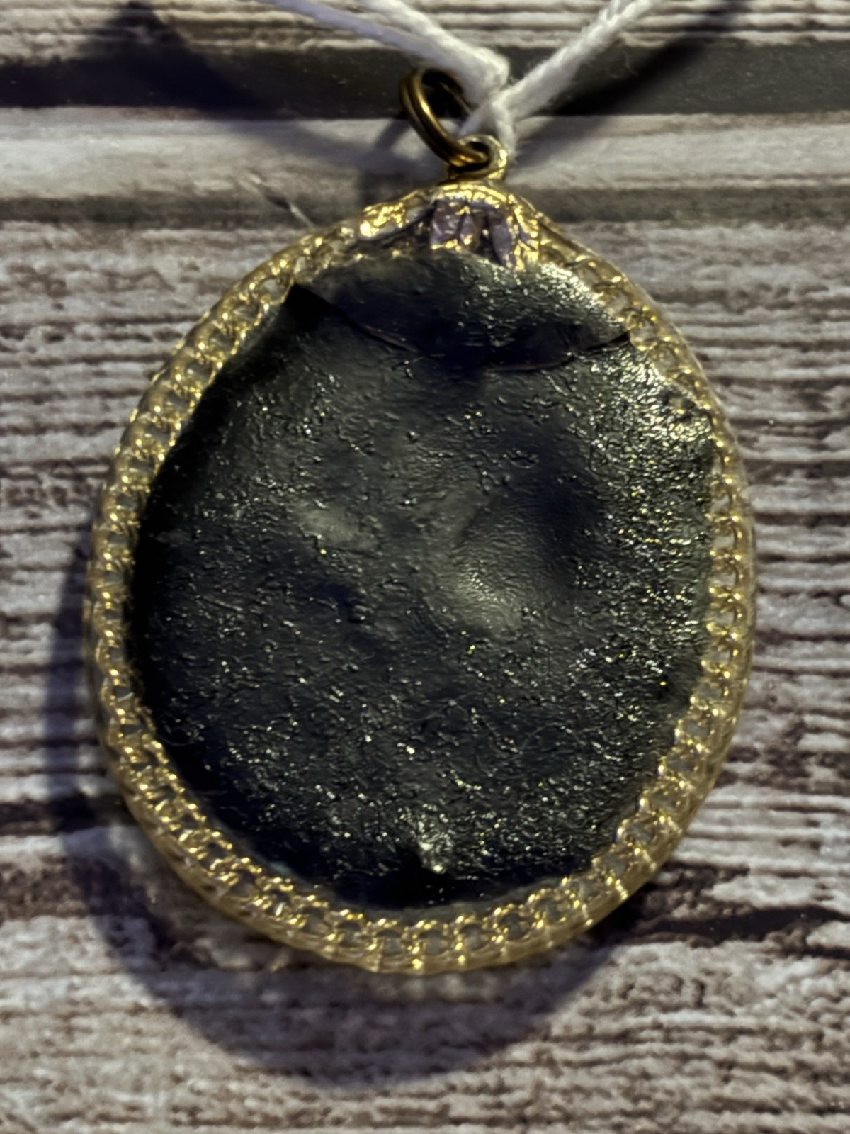 Vintage Wood & Crushed Inlaid Turquoise Pendent