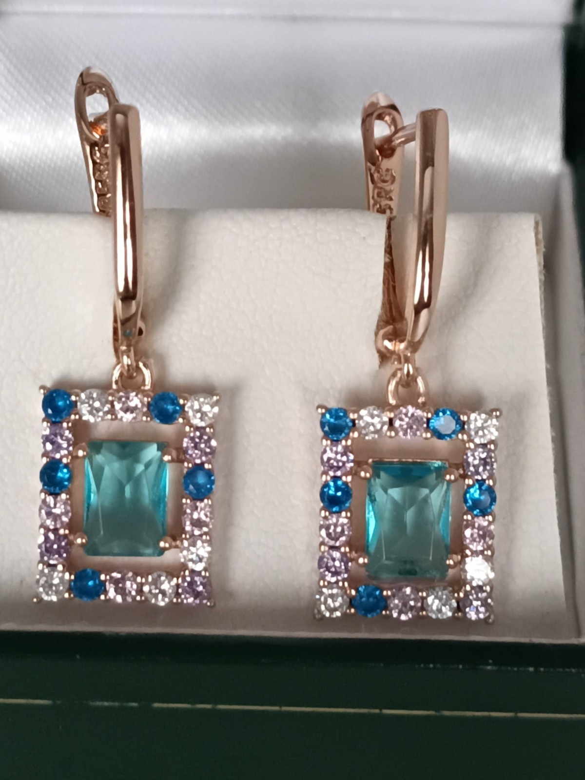 Vintage 1990-s 14 Ct Rolled Gold Aquamarine Zircons Earrings – Hallmarked 585 RG