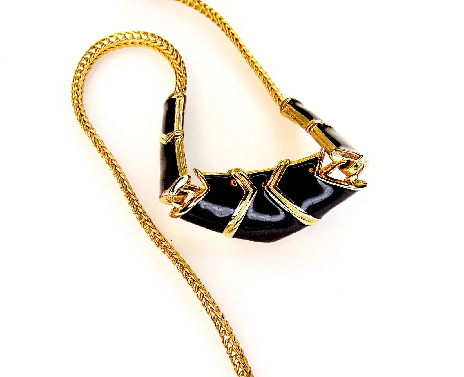 Vintage Gold & Black Enamel Hinged Bib Choker Necklace, Gift for Her, Jewelry