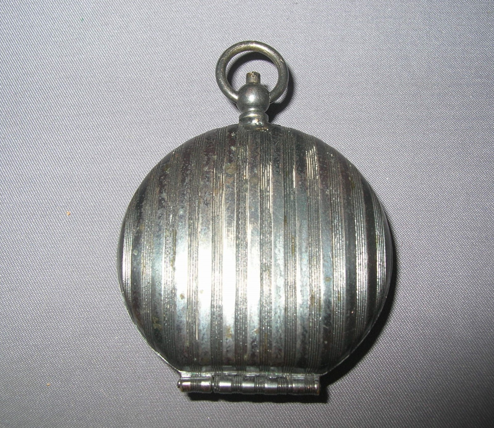 Antique Edwardian Deco Gunmetal Gun Metal Compact Chatelaine Pendant
