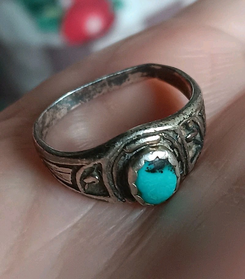 Vtg *Bent Band* Sterling Silver Turquoise Ring Southwestern Sombrero Size 6.75