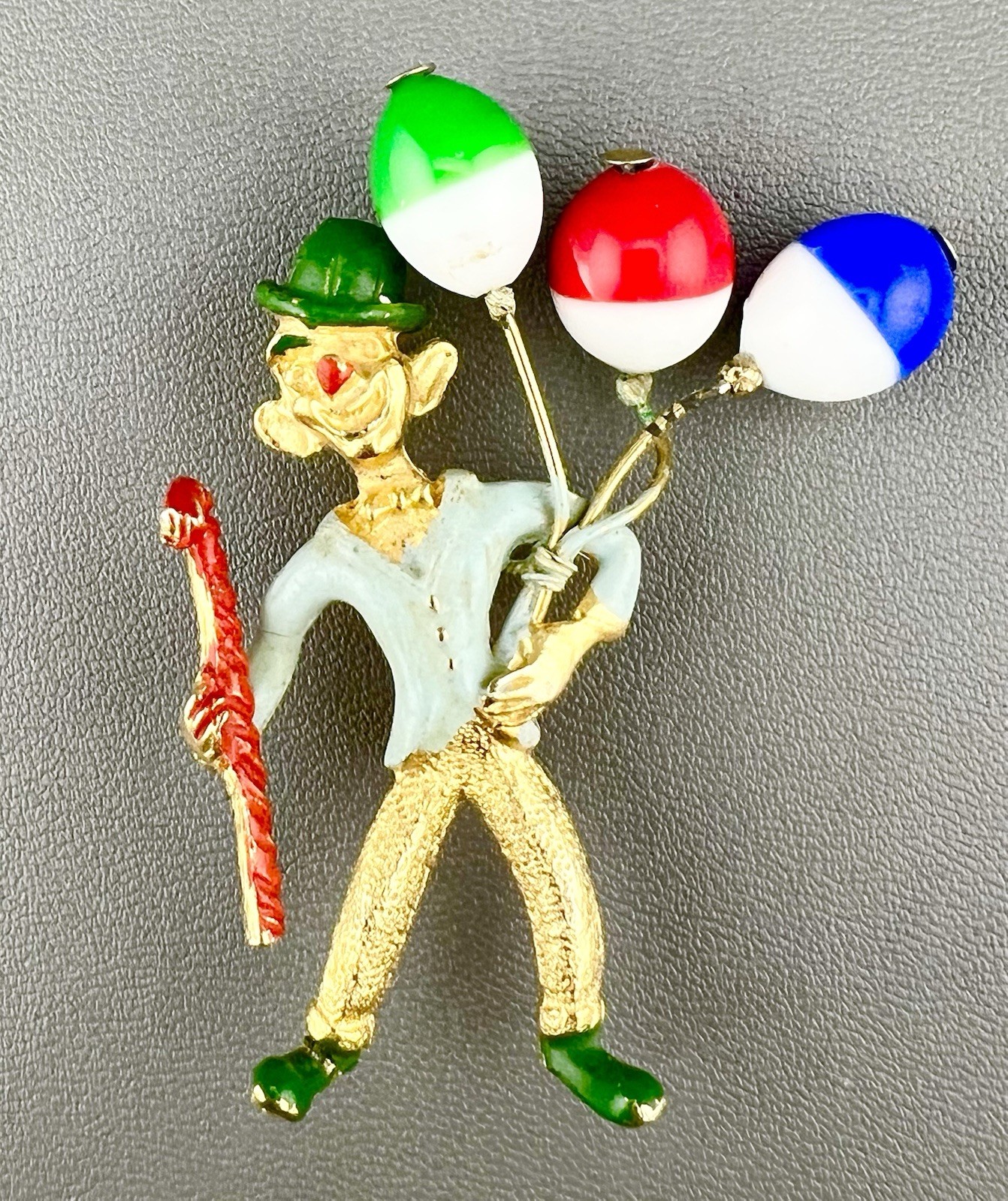 Vintage Kinetic Brooch Balloon Seller Spinning Plastic Enamel Figural Hobo
