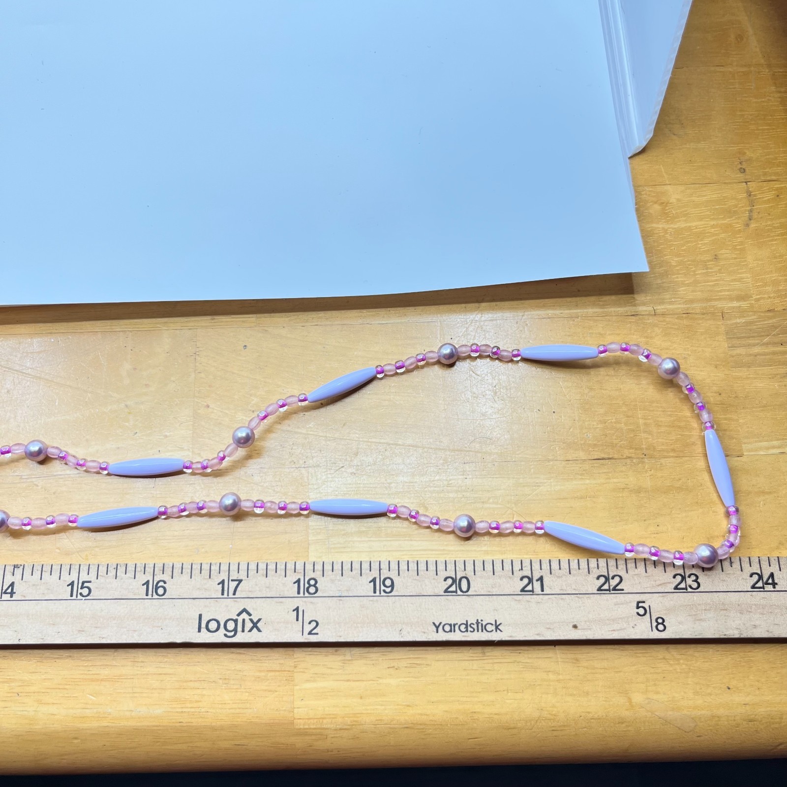 Vintage Lavender Purple Beaded Strand Necklace Long Boho Faux Pearl Mixed Beads