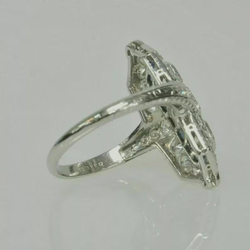 Art Deco Vintage Style Lab Created Diamond 14K White Gold Finish Engagement Ring