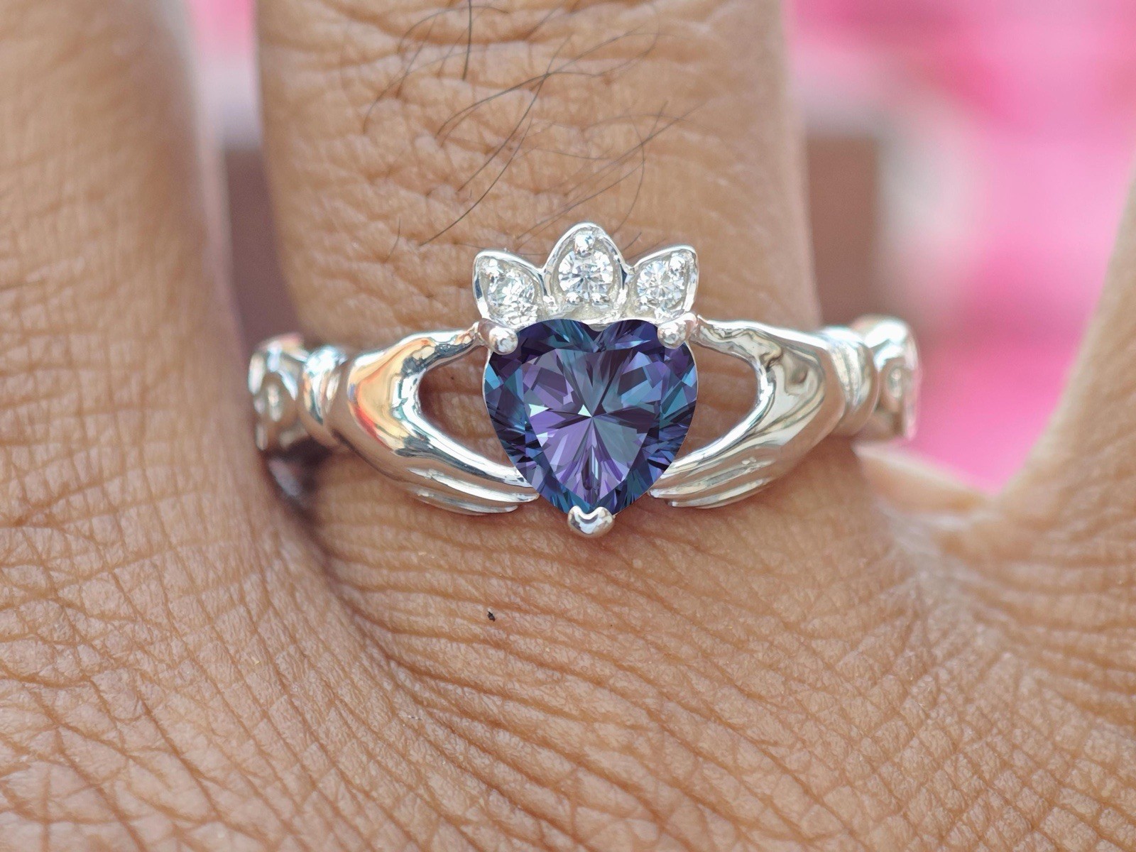 1 Ct Alexandrine Heart Shape Stone Celtic Claddagh Ring in 935 Argentium Silver