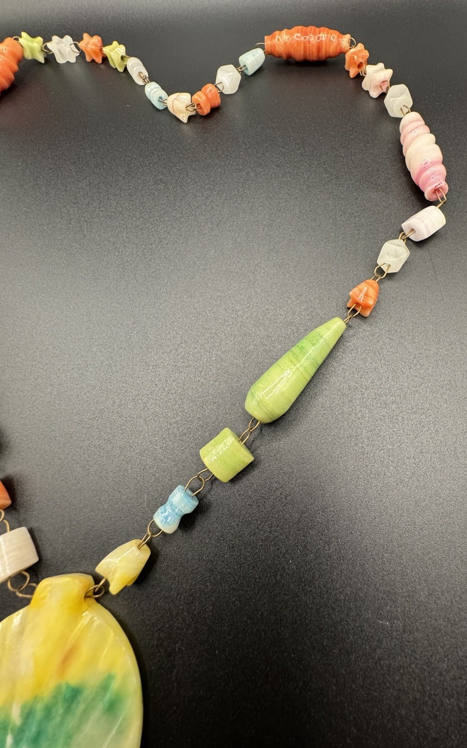 Vintage Pastel Tropical Island Art Glass Beaded Statement Necklace