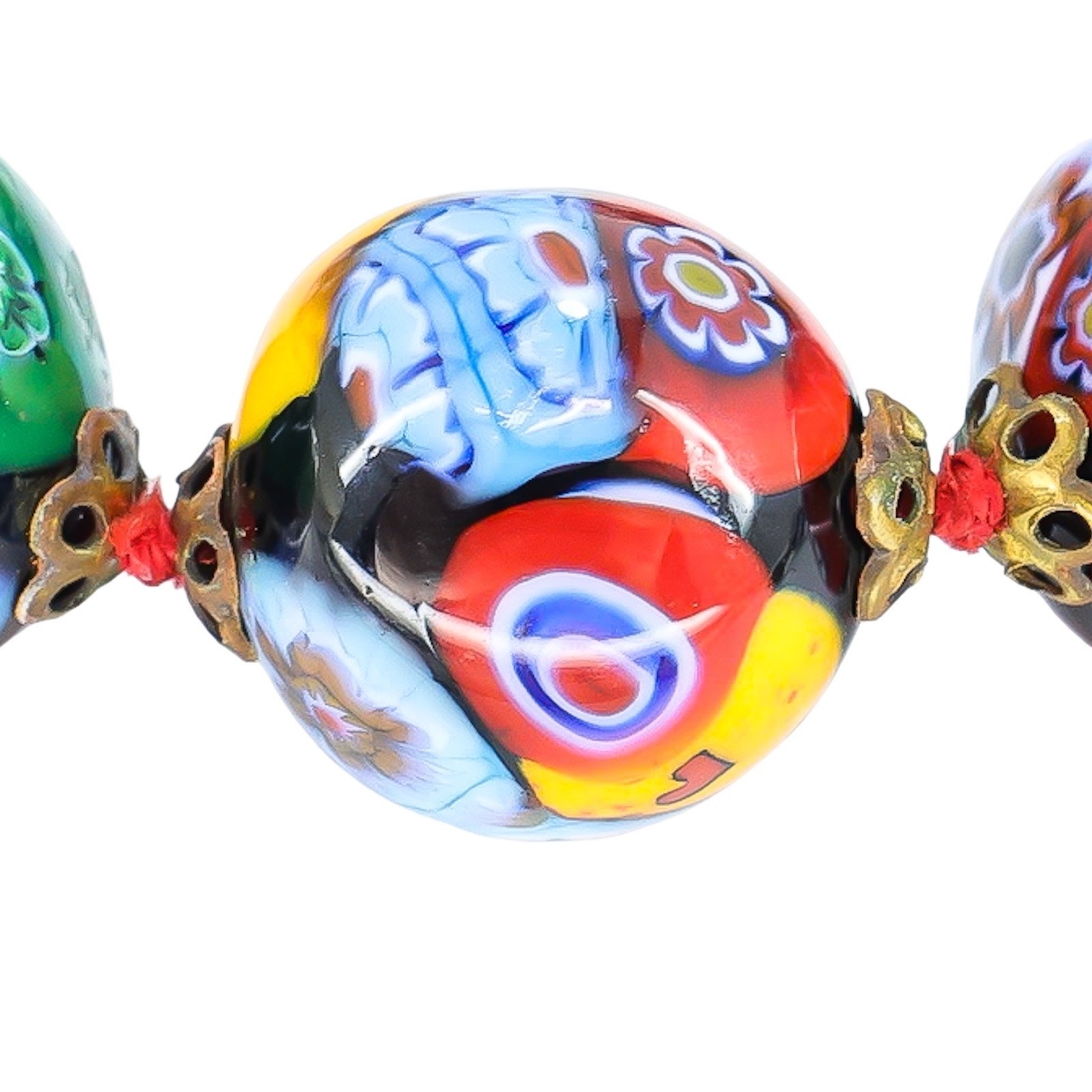 Vintage Venetian Millefiori Graduated Floral Bead Necklace 25in 8mm to 14mm