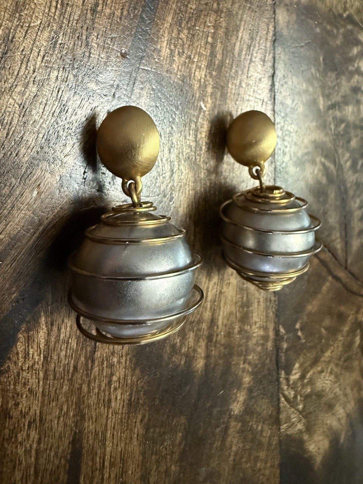 Givenchy Paris New York Brushed Gold and Silver Caged Ball Pierced Earrings