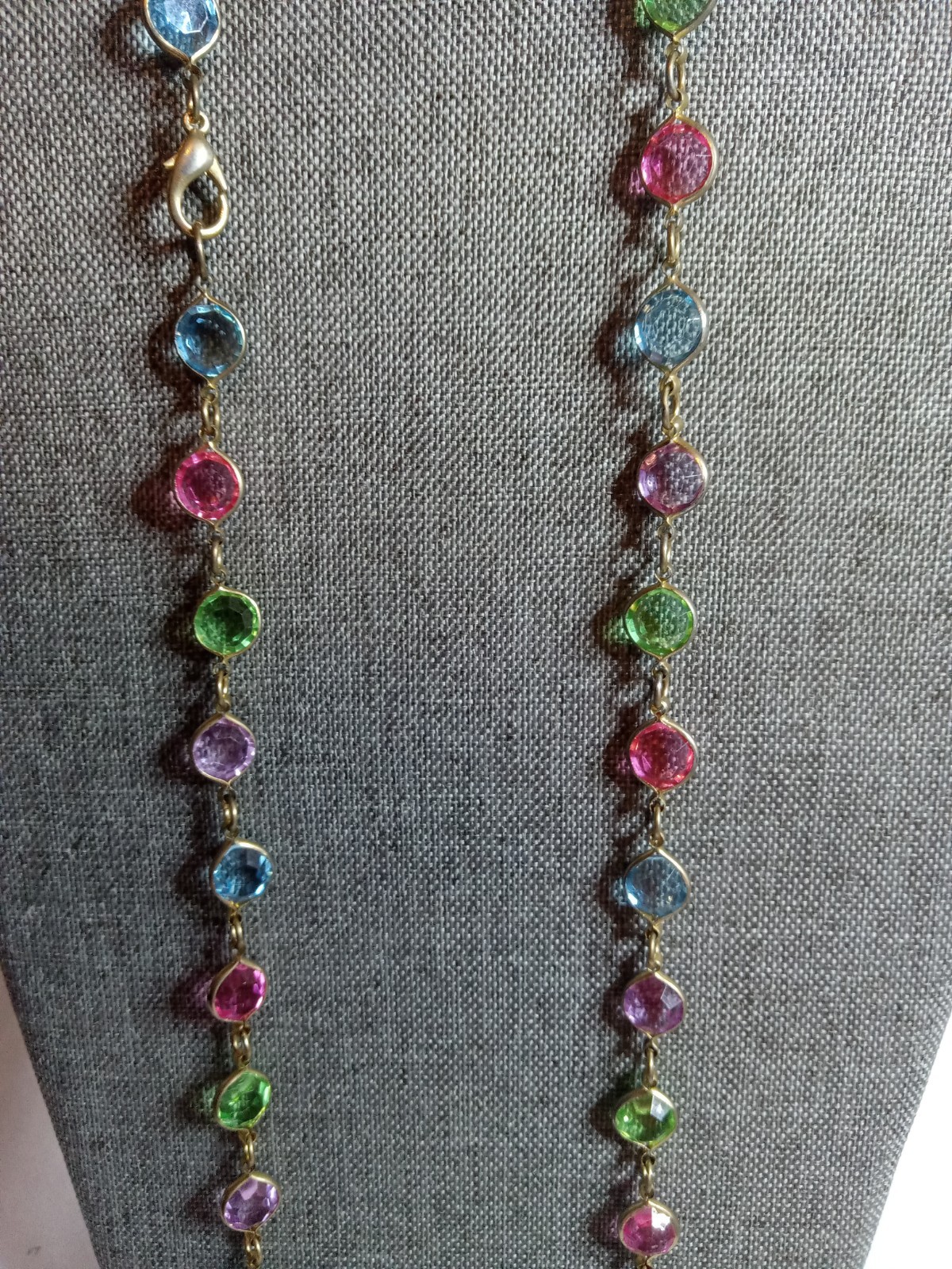 Vintage Austrian Crystal Multicolor Pastel Crystals And Gold Tone 30″ Necklace