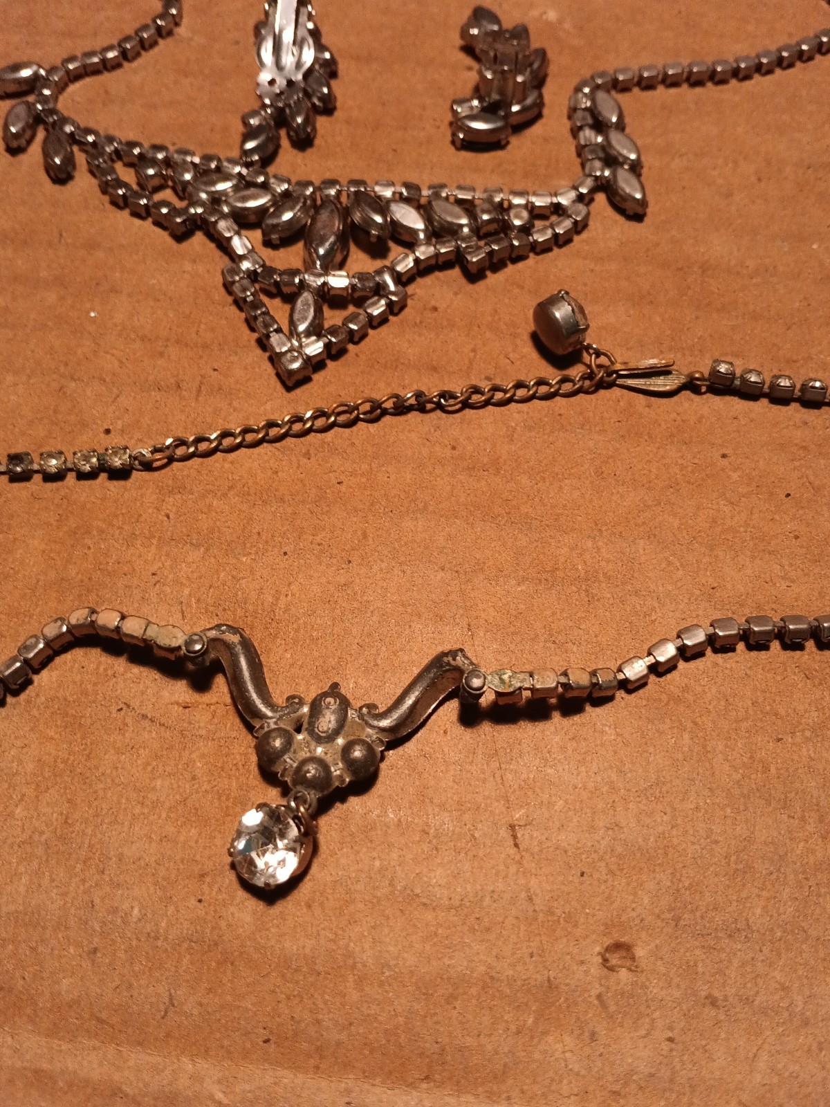 Two Art Deco? Style Costume Jewelry Necklaces 1 With Clip On Ear Rings.