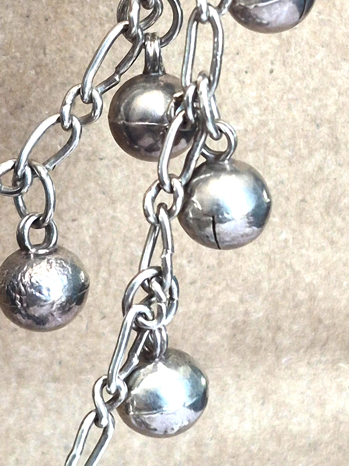 Vintage Sterling Silver Multiple Ball Dangle Pendants Anklet w/Heart Charm