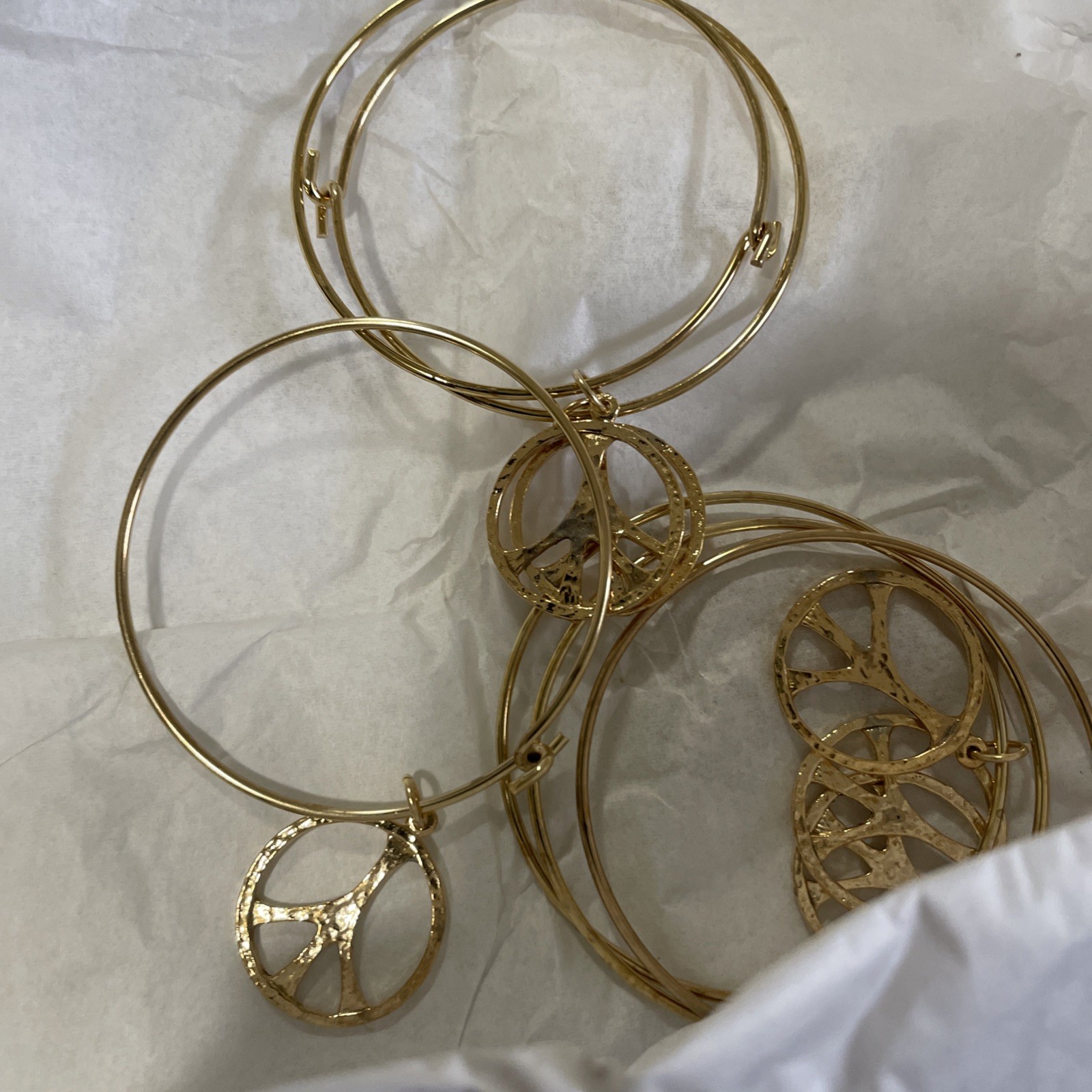 6 Pieces Vintage Gold Plated Love Peace Sign Bracelets