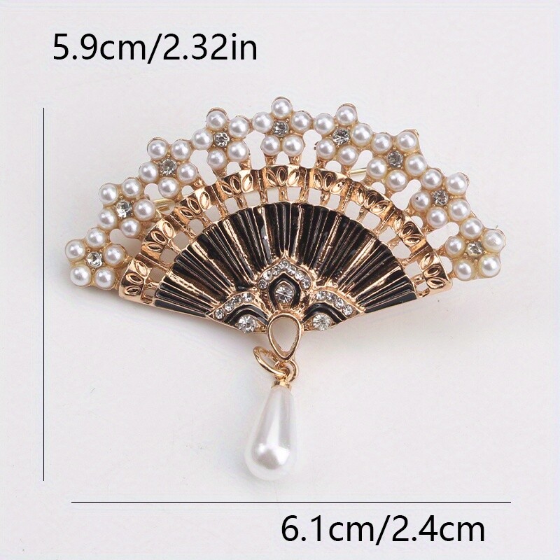 Vintage Classical Dripping Oil Cut-out Pearl Fan Brooch Jewelry Gift Accessories