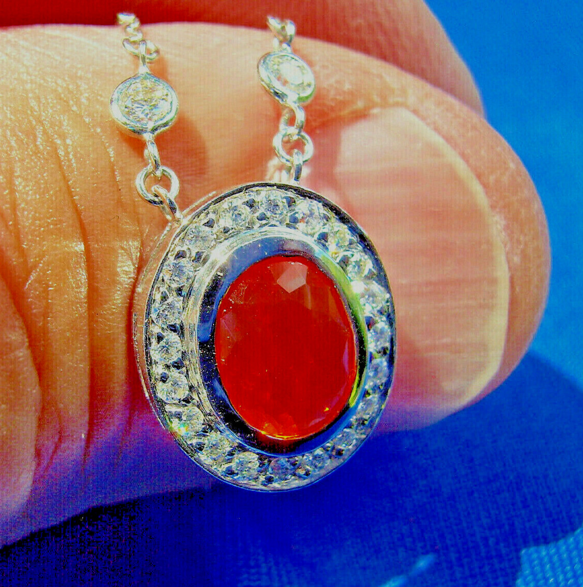 Original EARTH MINED Precious Fire OPAL Deco DIAMOND Station Necklaces 14K GOLD