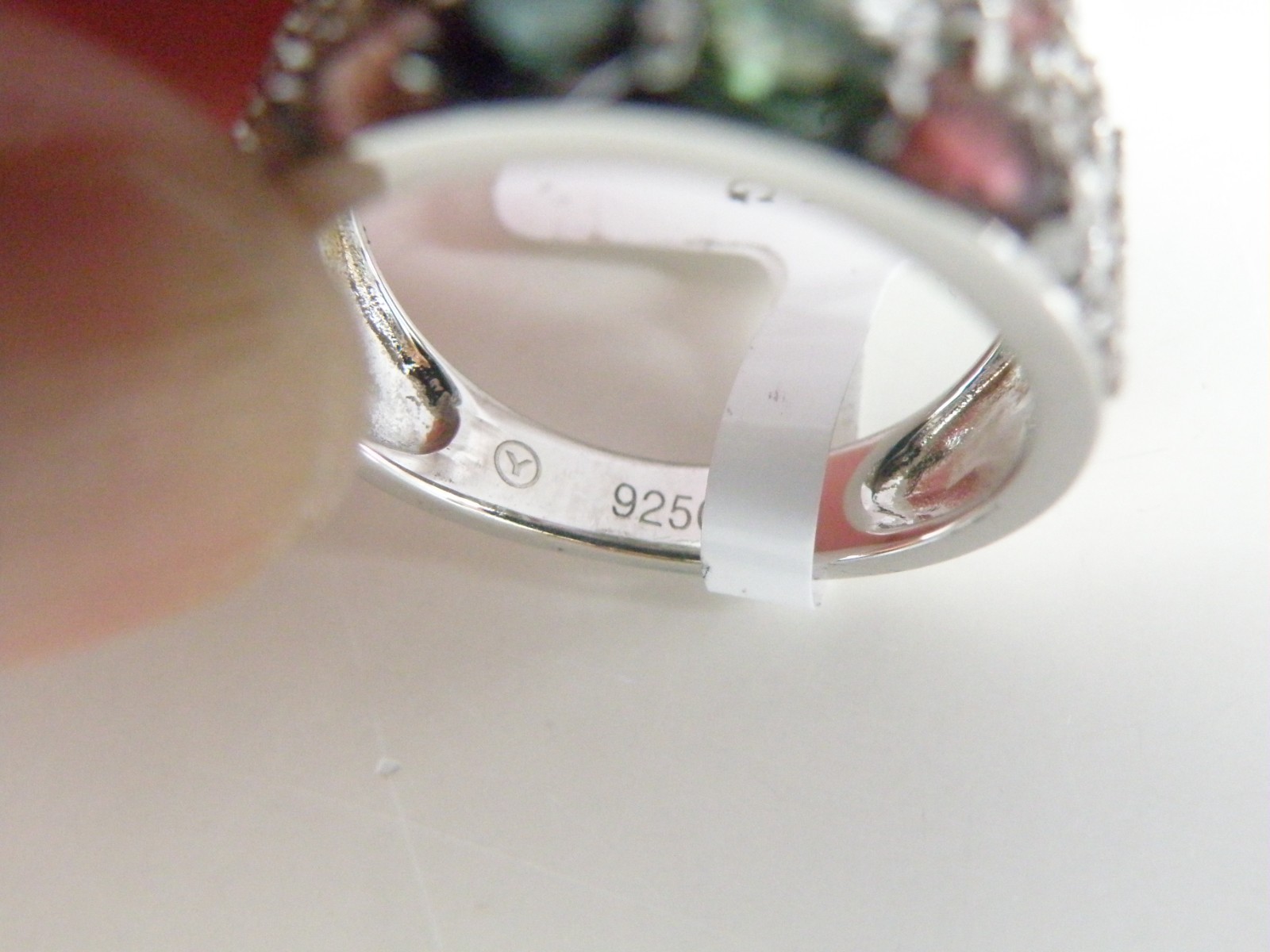 Sterling Silver 925 Multi Row Natural Tourmaline Ring Size 8