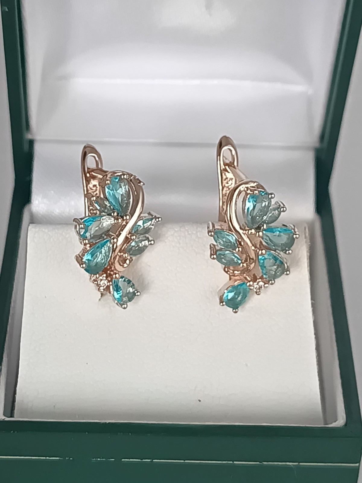 Vintage 1990-s 14 Ct Rolled Gold Aquamarine Zircons Earrings – Hallmarked 585 RG