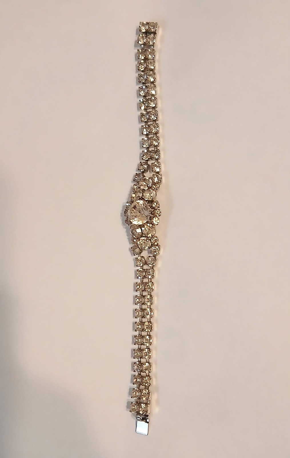 Vintage Austria 2-Layer Crystal Bracelet Bright Clear Crystals Signed Austria 7″