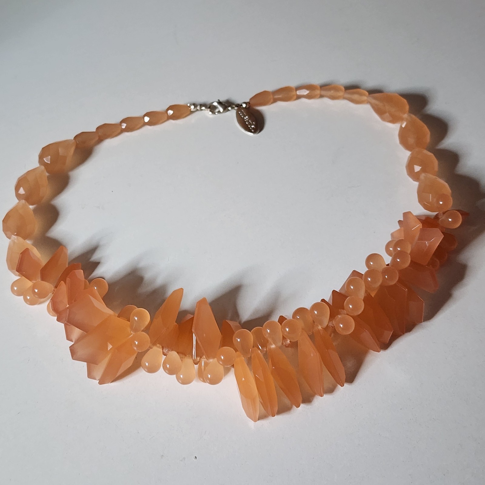 Signed mark. Orange Faux Crystals Necklace Estate Statement Beads