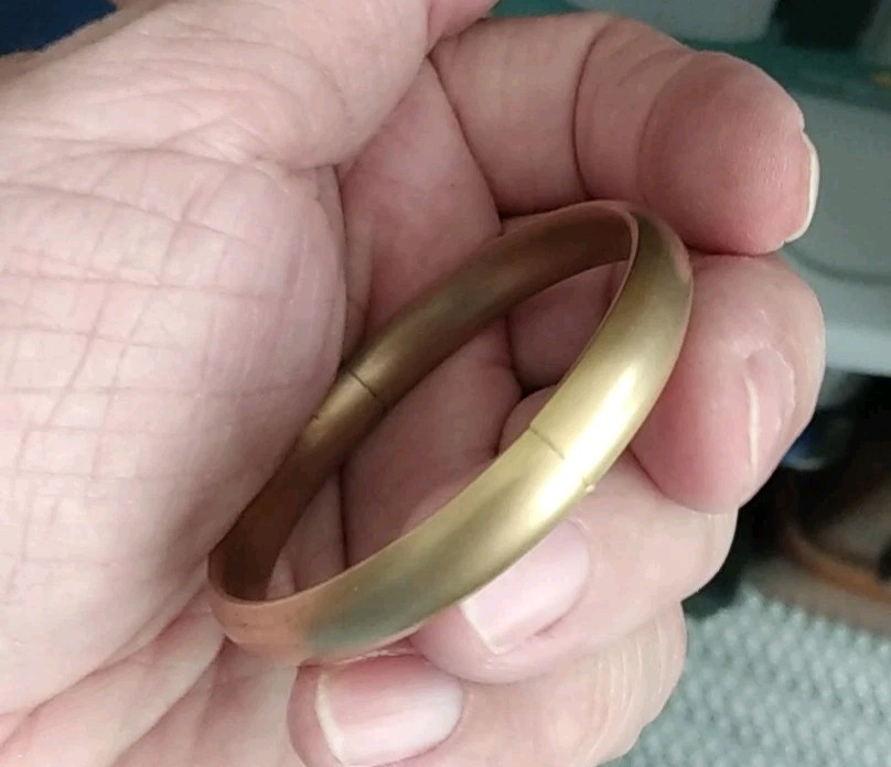 Antique Gold Filled Frosted Finish Hinged Bangle Bracelet With Initials 14.7 Gr