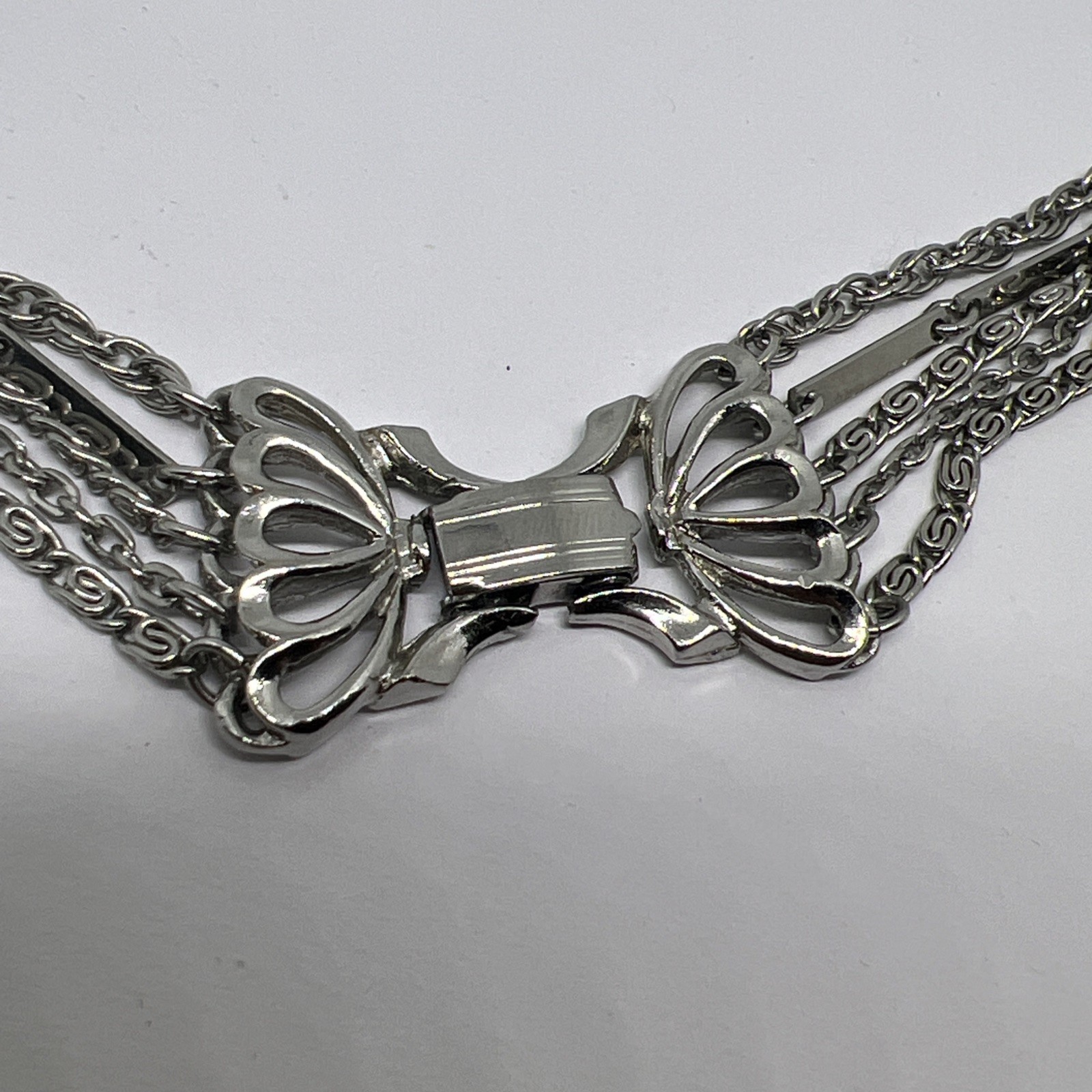 Vintage Silver Tone Layered Chain Statement Necklace 5 Strand