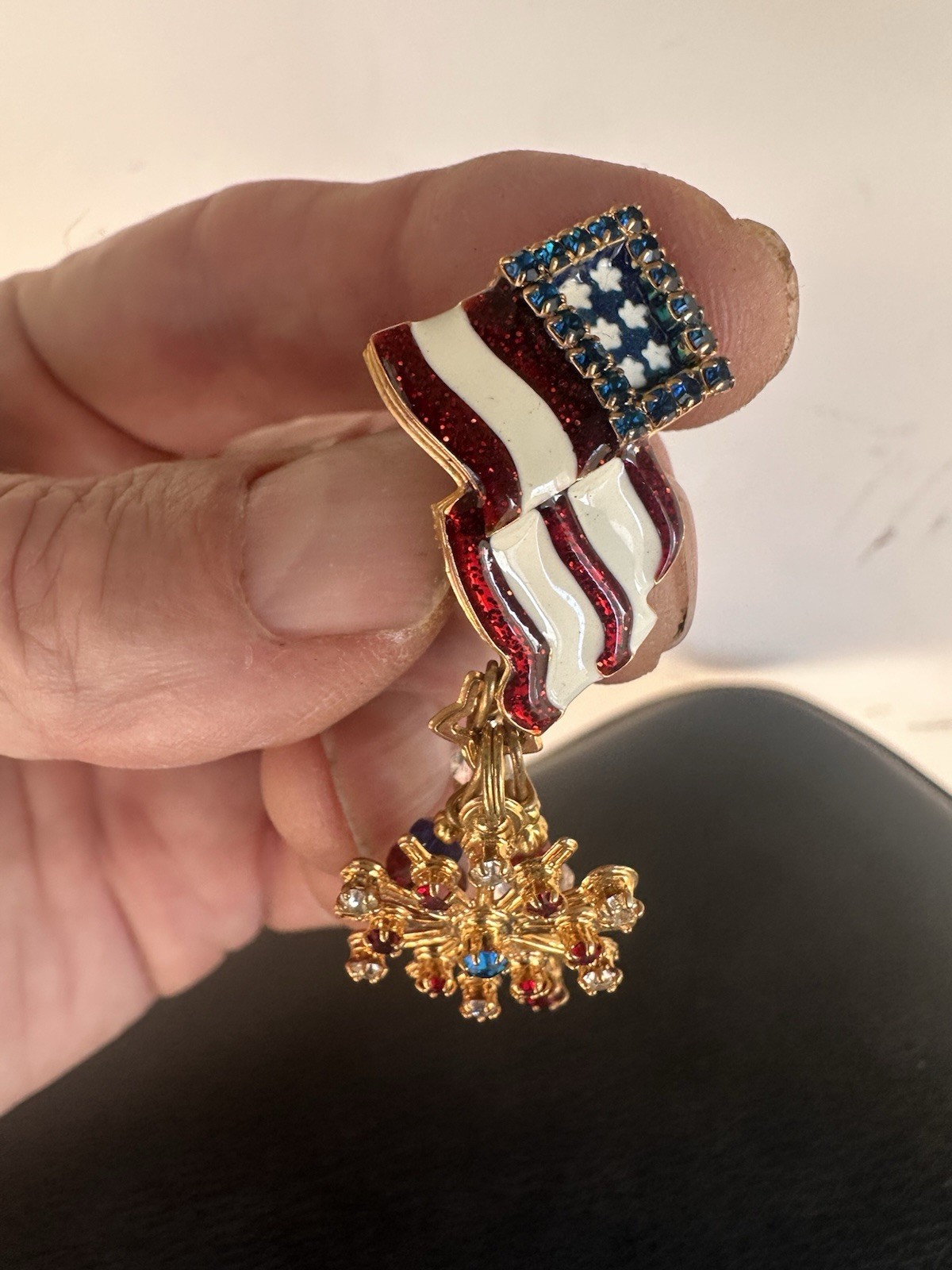 Lunch at the Ritz Earrings American Flag Signed Clip