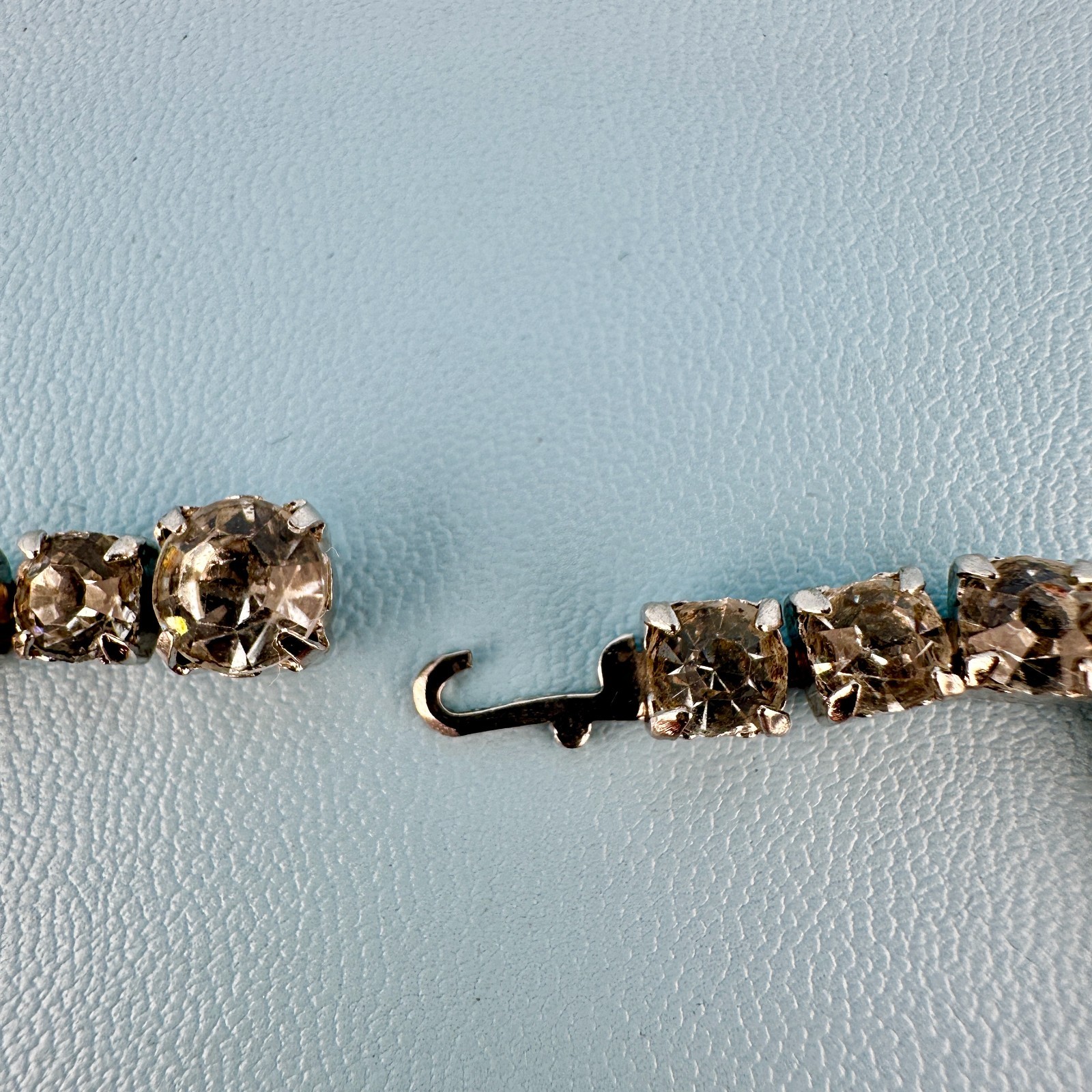 Vintage Rhinestone Choker Necklace Silver Tone Cup Chain Riviere Old Hollywood