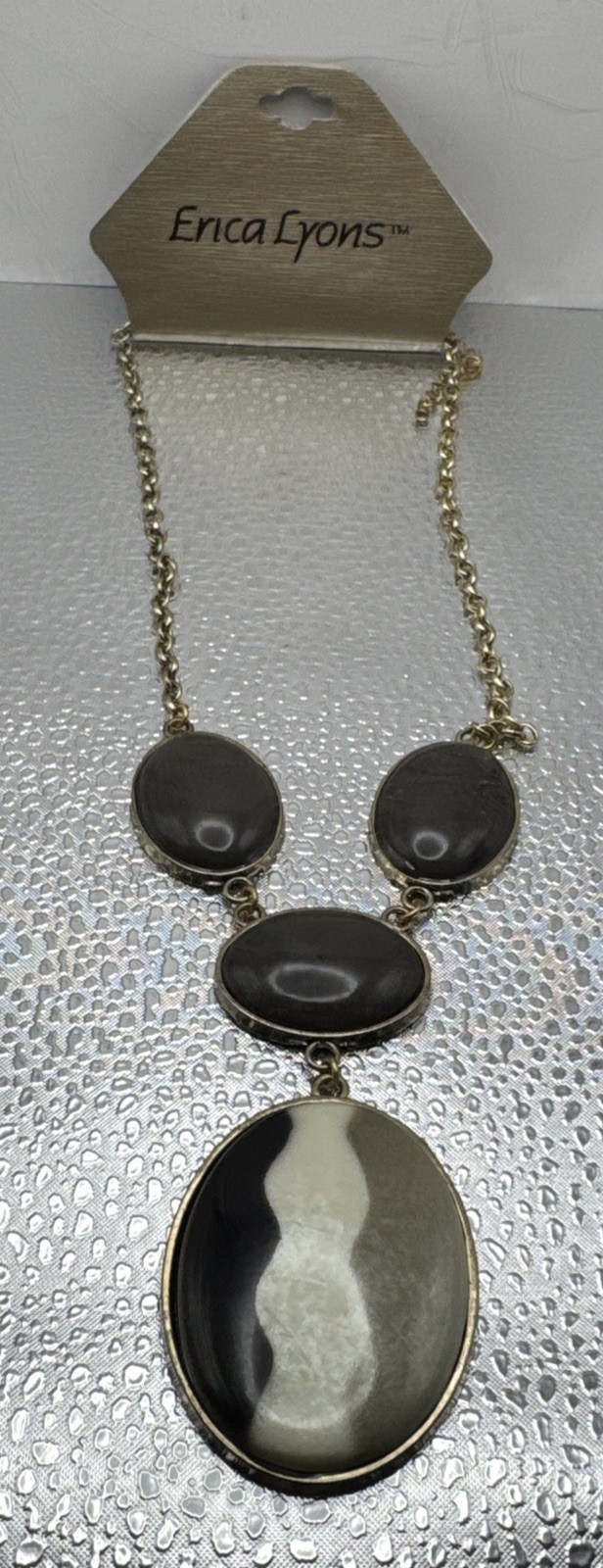 Designer ERICA LYONS Multiple Faceted Stones Cabochon Necklace NWT