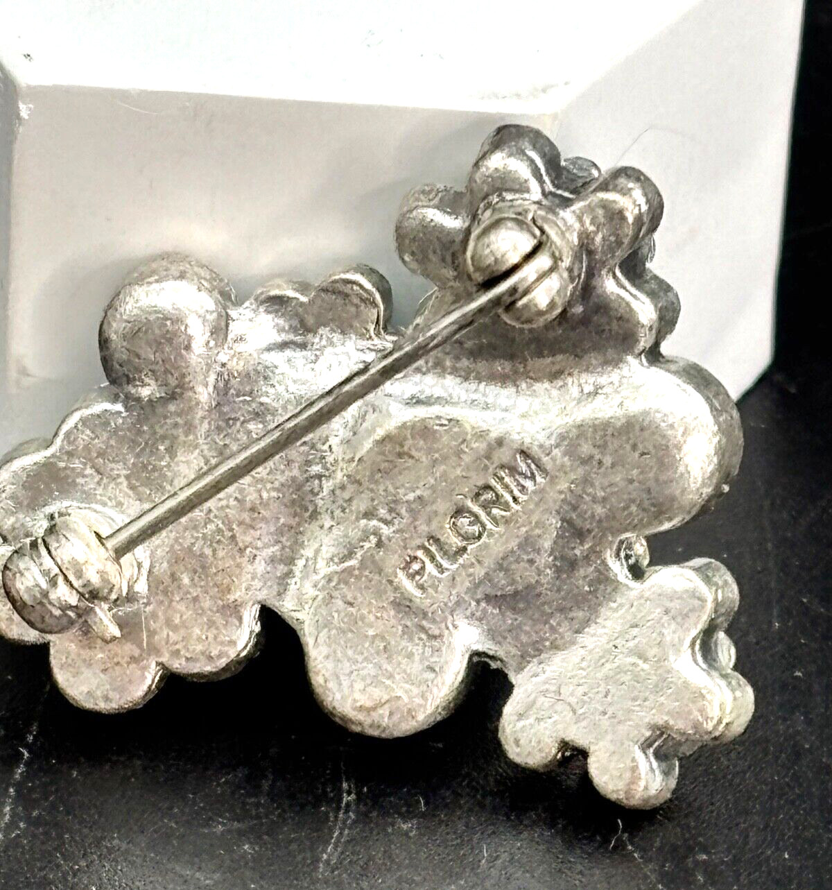 Pilgrim Blue Floral Swarovski Crystal Pin Brooch Silver Tone Setting Denmark