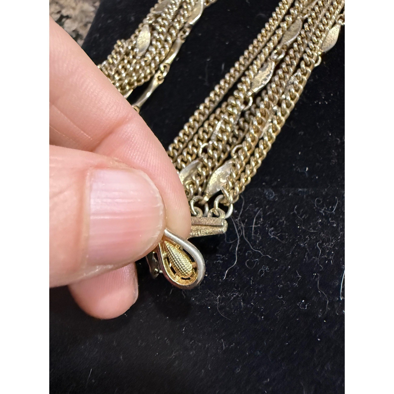 Vintage 1950s Coro Gold Tone Multi Strand Necklace Melon Bead Leaf Link Layered