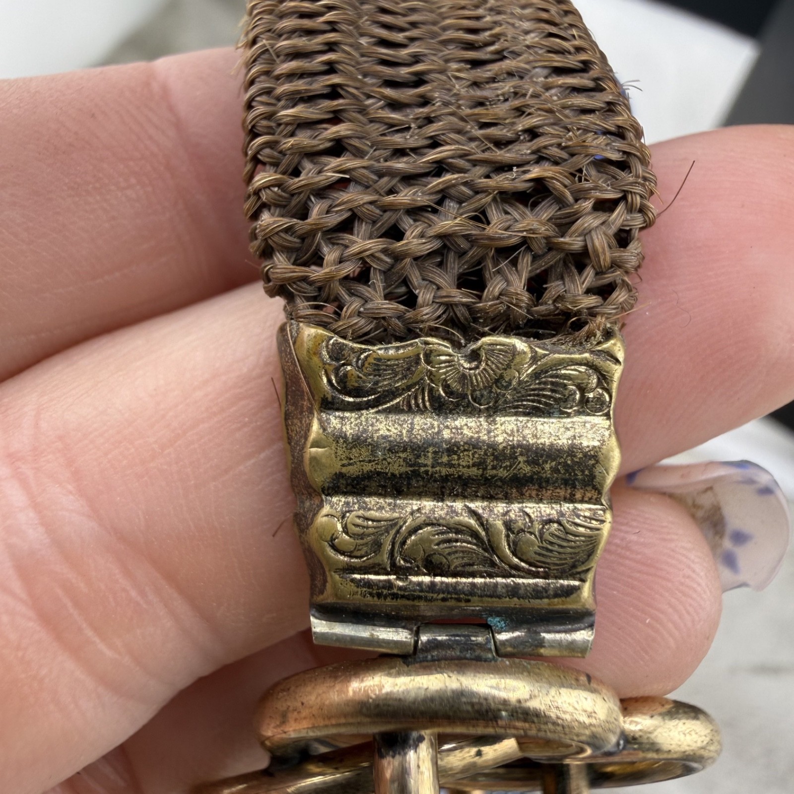 Vintage Victorian Mourning Bracelet Hair Band Woven Gold Tone 5.5”