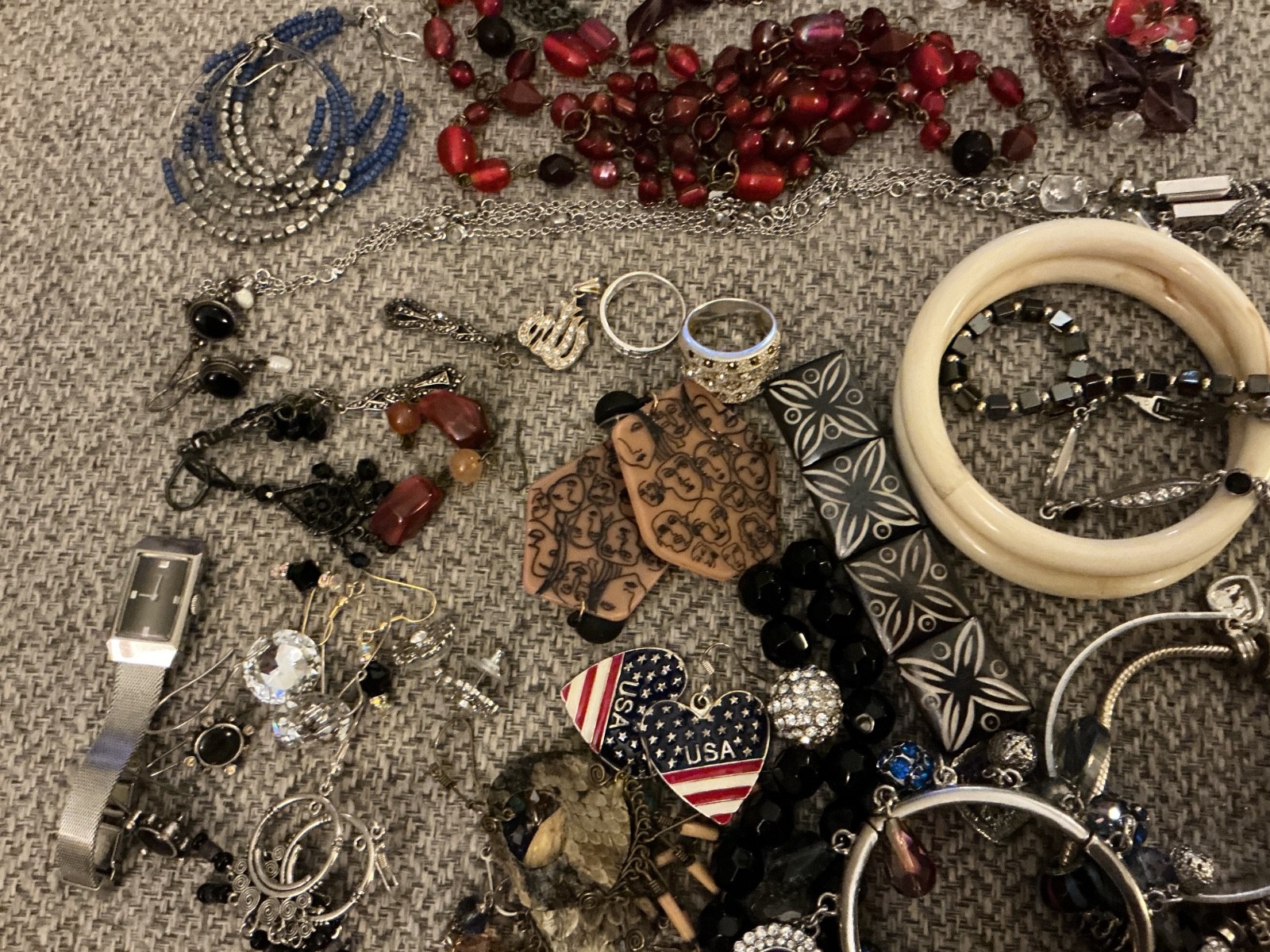Lot Of Vintage/Modern Costume Jewelry-Two Watches-A Few Pcs of Sterling-Brooch