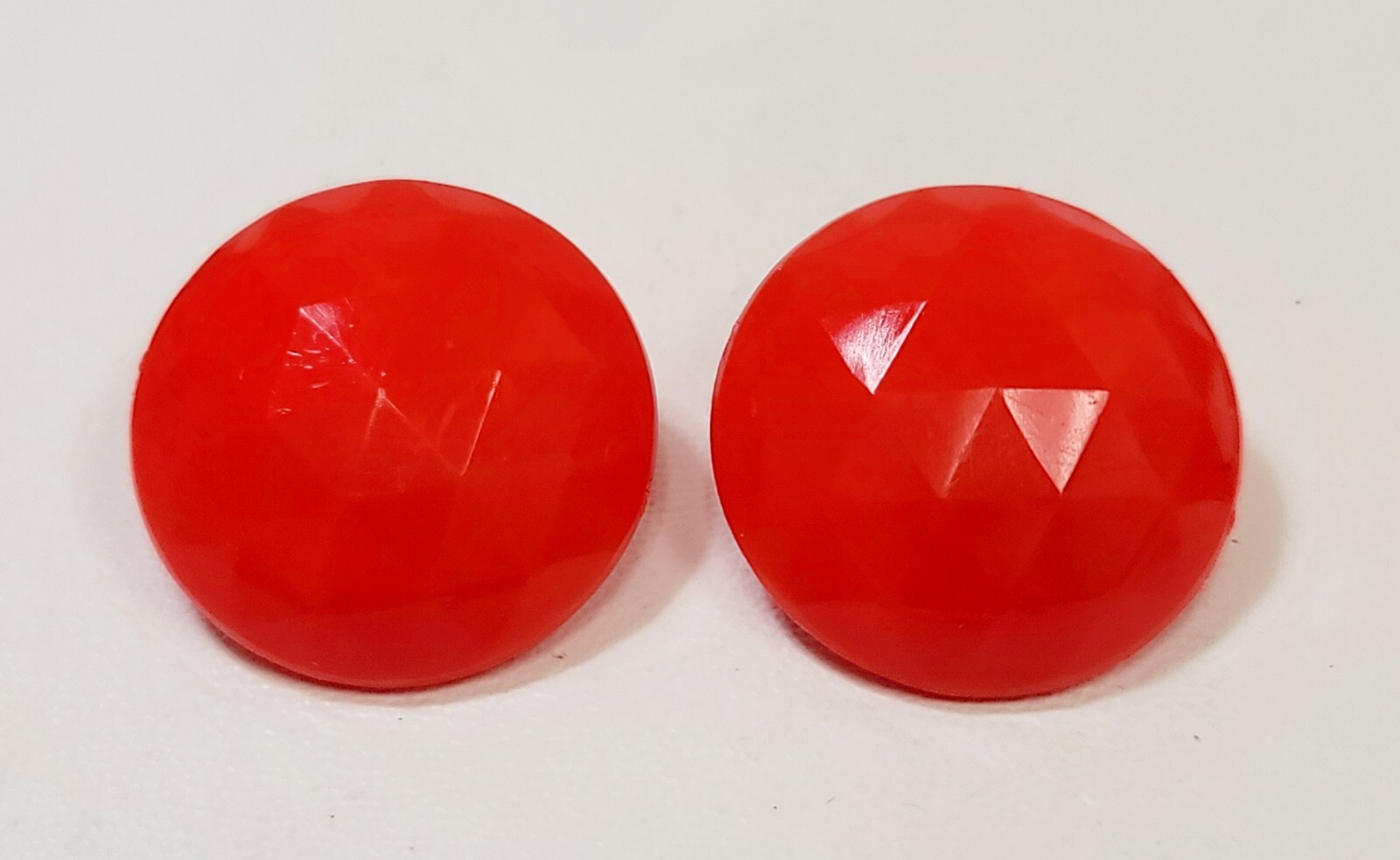 Vintage Orange Faceted Plastic Button Hong Kong Clip Earrings