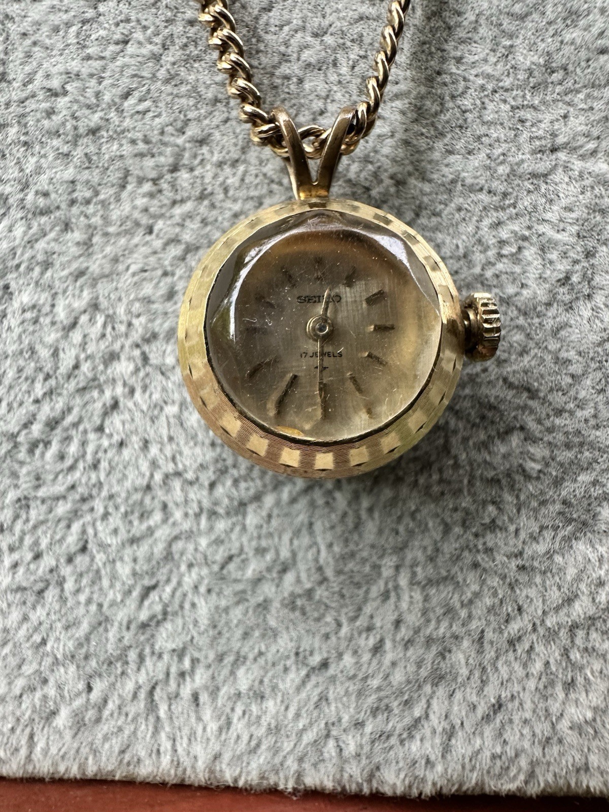 Vintage Seiko Jewels Pendant Watch Necklace Gold Filled Chain 7.3g Japan AS IS