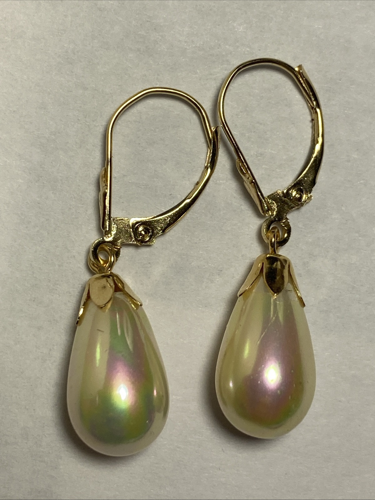 Earrings Pierced 14K Lever Back Majorca Broilette Fax Pearls Iridescent Unused