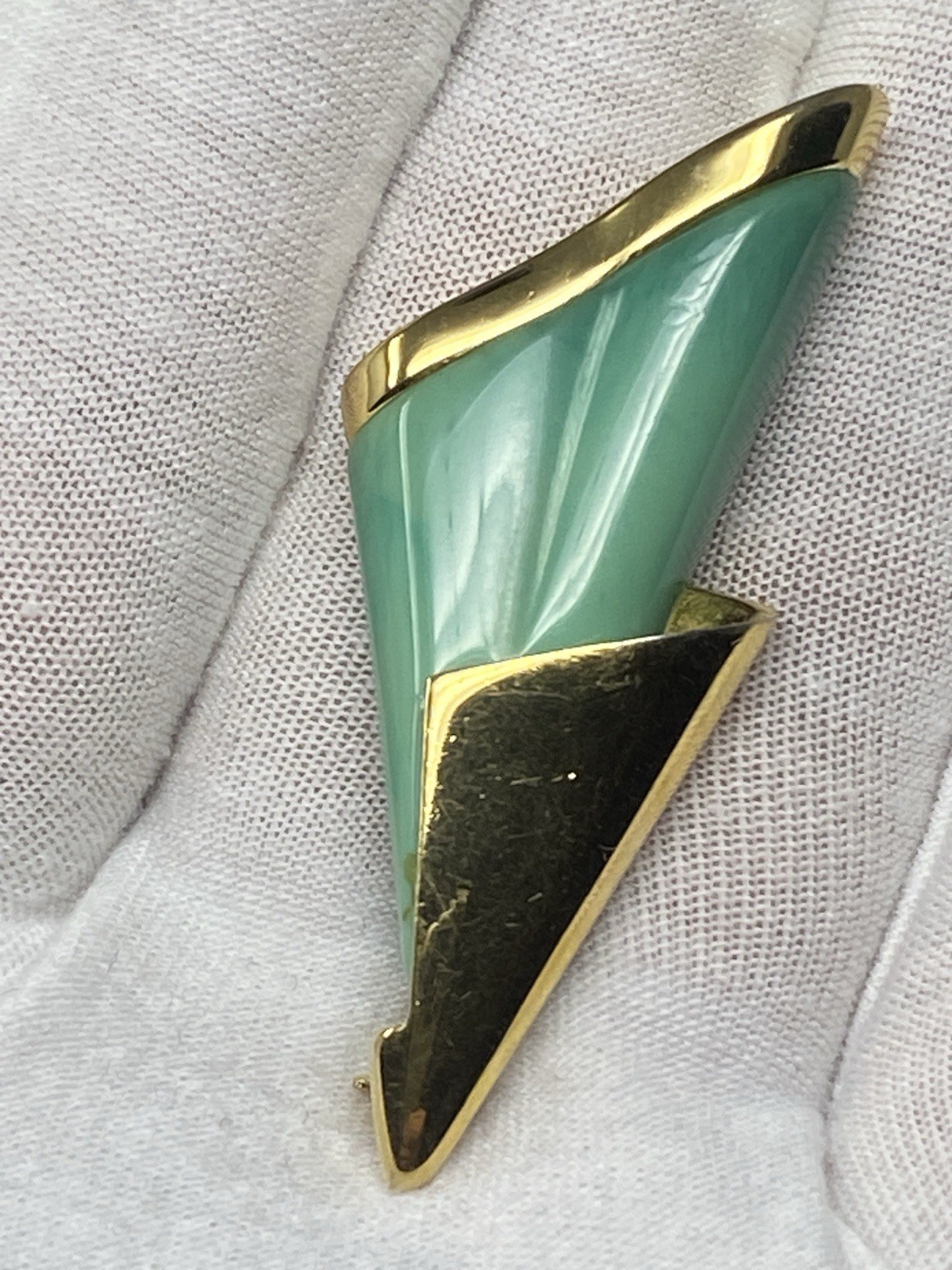 Givenchy Vintage Brooch Pin Green Stone Gold Setting 1979 New York Paris