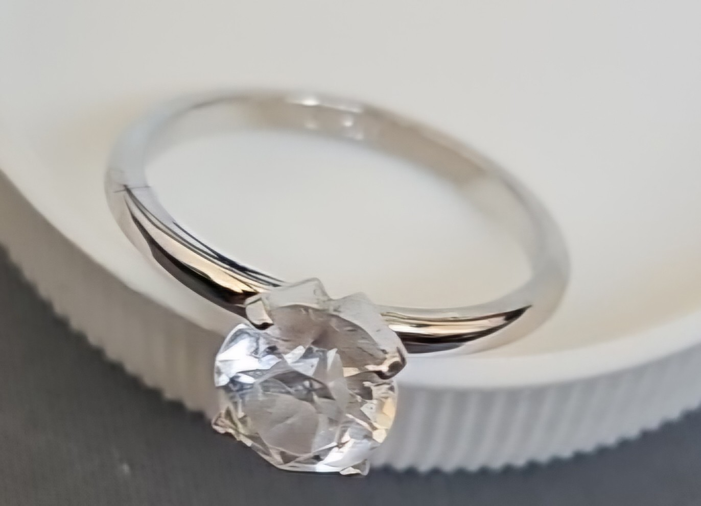 Vintage CZ Solitaire Ring Sz. 6 Silver Tone