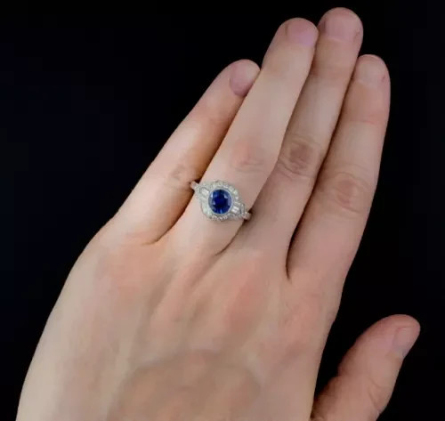 2.50Ct Round Blue Sapphire & Lab-Created Diamond Art Deco Style Ring 925 Silver
