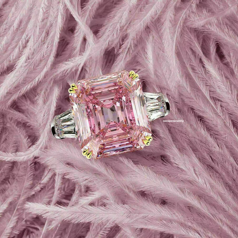 5.50 Ct Asscher Cut Elegant Natural Pink Sapphire & Diamond Ring 14K White Gold