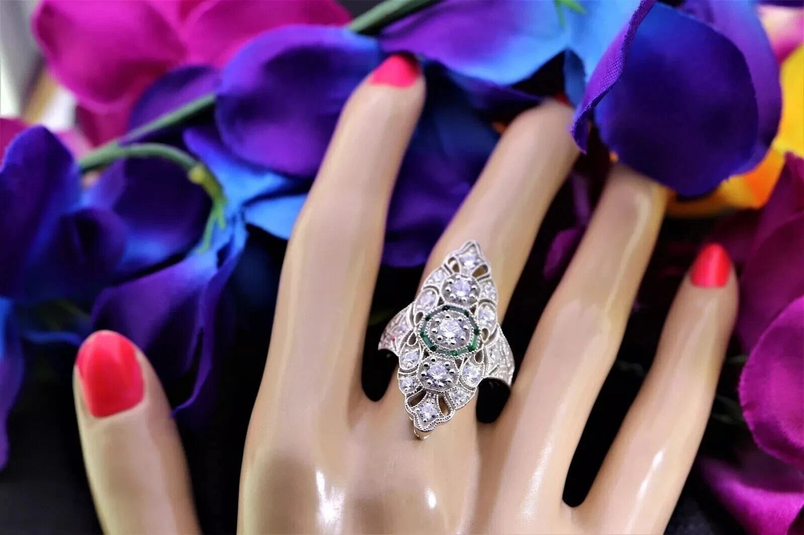 Art Deco 2.50Ct White Emerald CZ Vintage Engagement Wedding Ring In 925 Silver