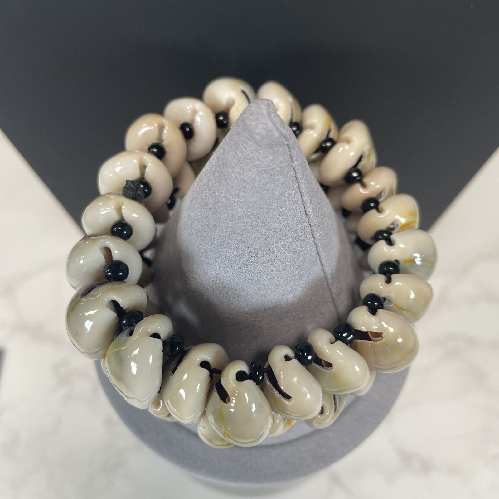 African Handmade Bold Cowrie Shells & Black Accent Beads Necklace & Bracelet