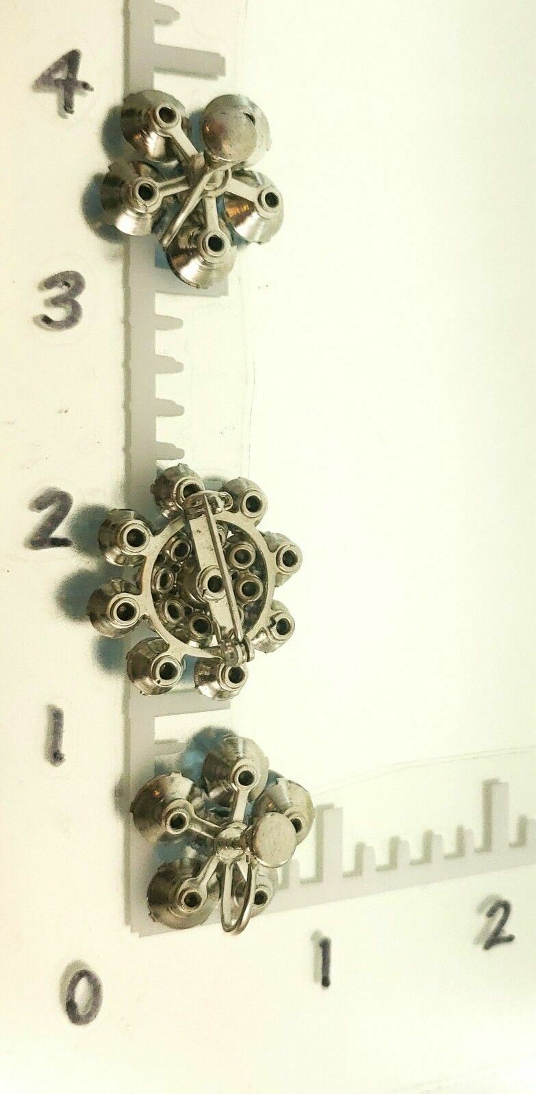 Aqua Blue Rhinestones Silvertone Earrings Brooch Set MINT