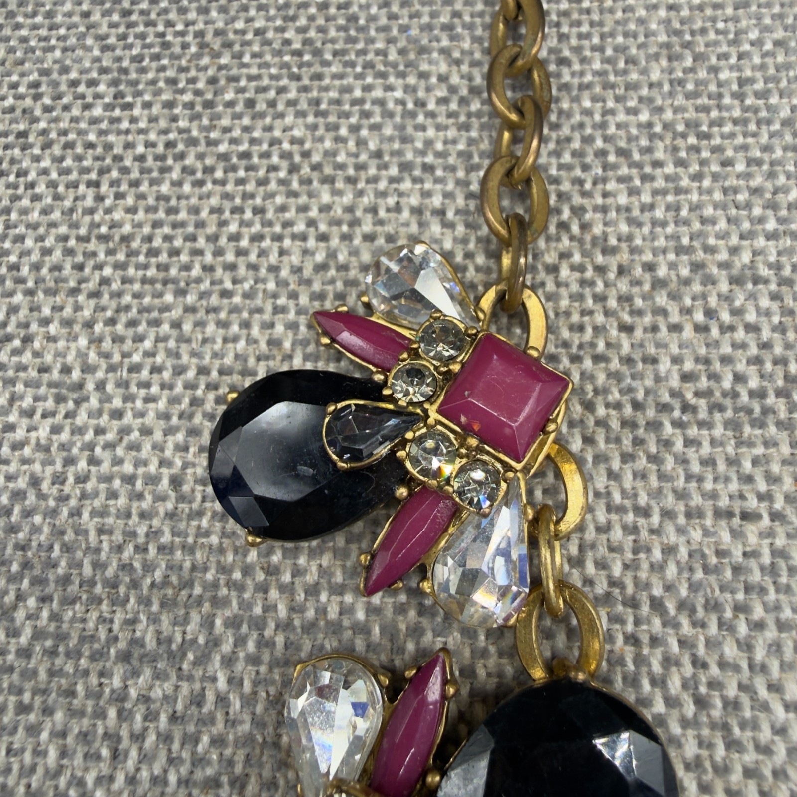Vintage J Crew Necklace Jeweled Statement Burgundy Black Gold Tone 19 Inches