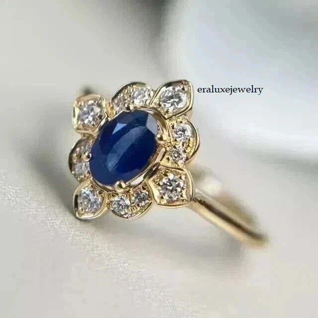 2Ct Art Deco Style Lab Created Diamond Sapphire Engagement 14K Gold Finish Ring