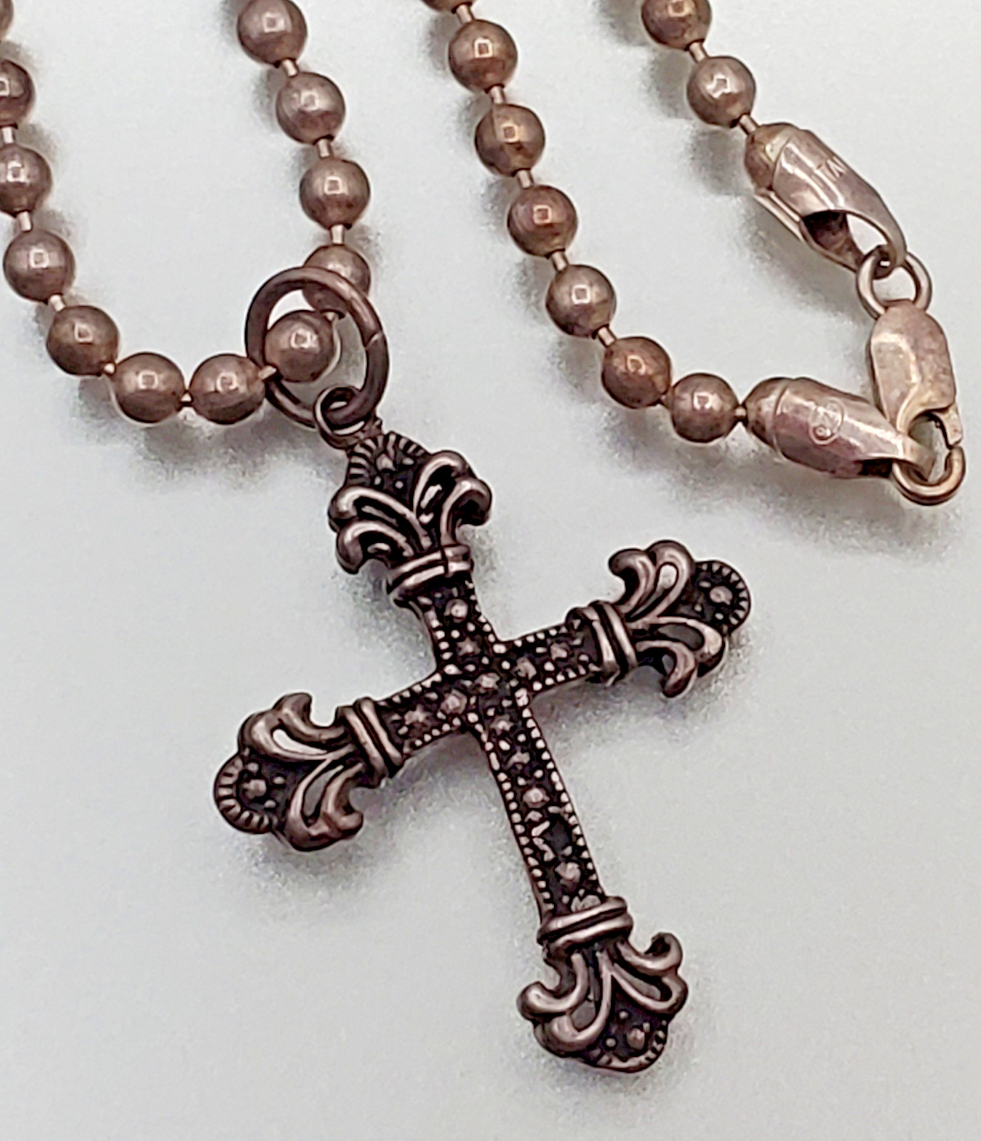 VTG 925 Ornate Cross Necklace 20in Sterling Silver 27g Ball Chain Italy Estate