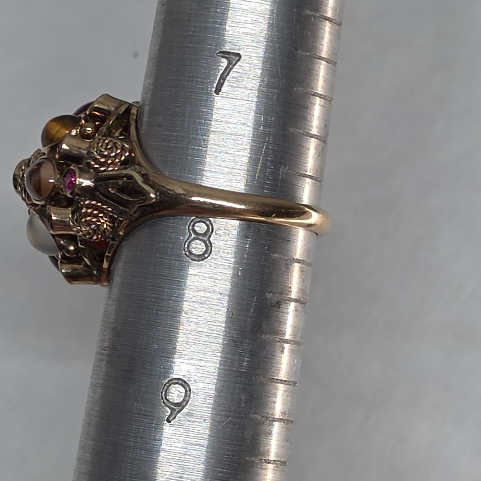 Vintage Thai Princess Harem Ring 18K Gold Multi Gem Cabochon 6.8g Sz 7.75