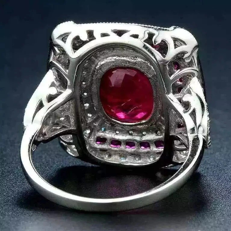 5.54Ct Art Deco Vintage Lab Created Ruby Wedding 14K White Gold FN Cocktail Ring