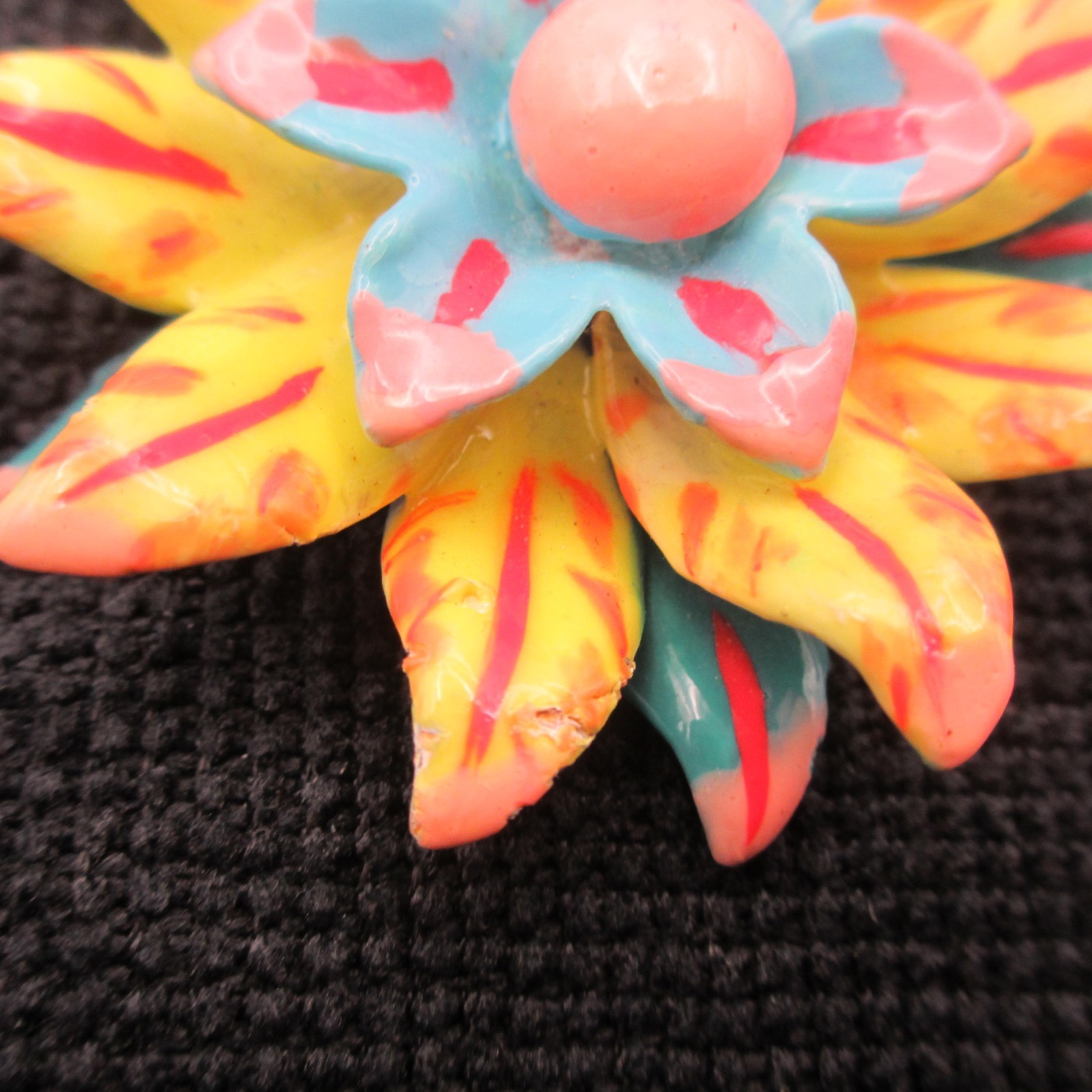 Vintage Enamel Flower Brooch Layered Multicolor SOME ENAMEL NICKS