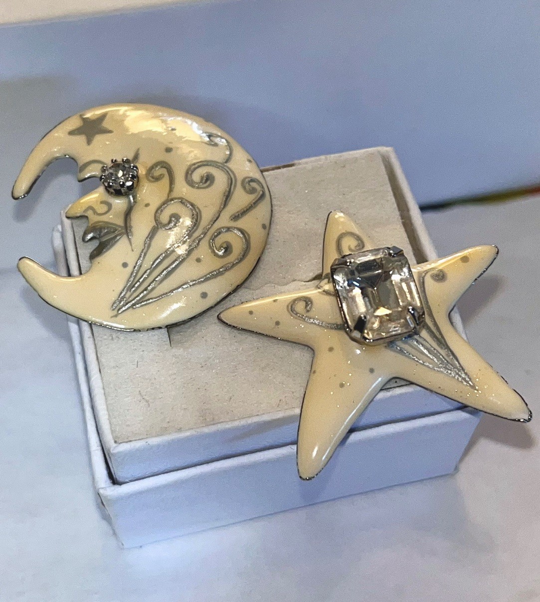 Vintage Lunch at The Ritz LATR “New Moon” Celestial Moon & Star Pierced Earrings